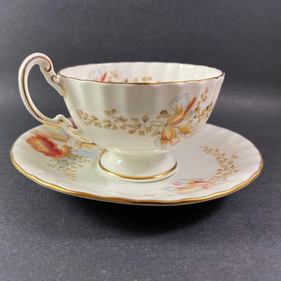 RARE !! Aynsley Bone china wide mouth yellow & brown floral # 2444 - Picture 6 of 9